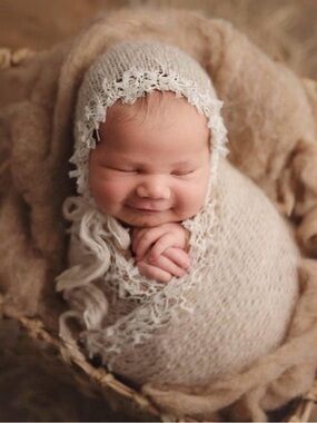 Soft Cream Newborn Knit Bonnet and Wrap Set
